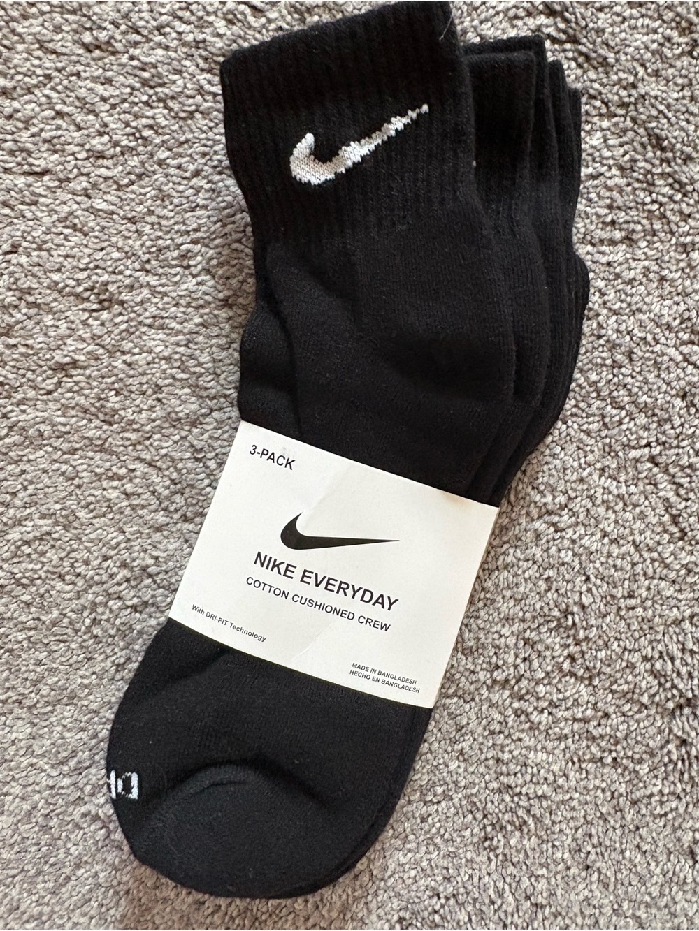 Nike Black Crew Socks with White Swoosh (3-Pack)